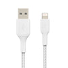 Belkin BoostCharge Braided USB-A til Lightning - Hvit