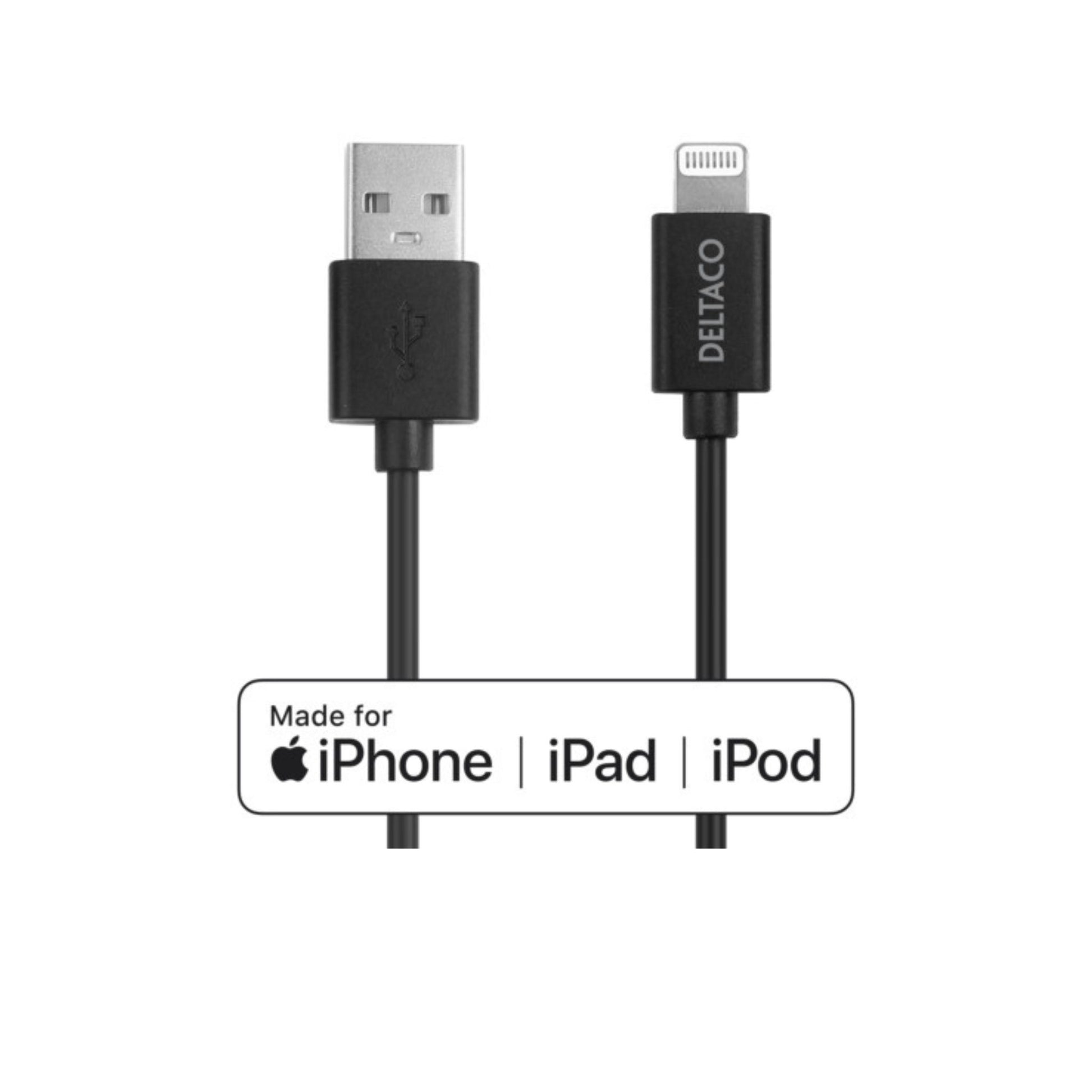 Deltaco USB-A til lightning ladekabel til iPhone og iPad sort