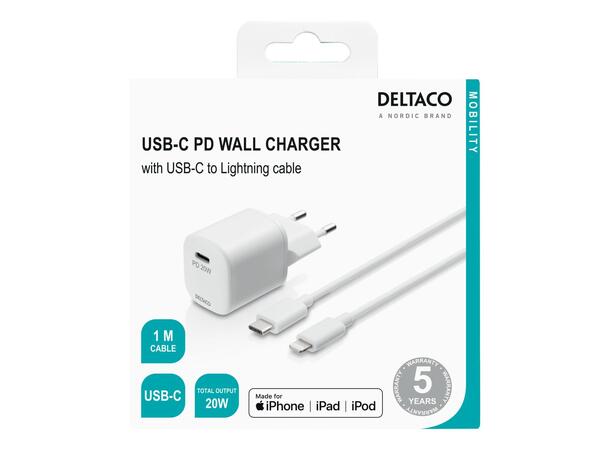 USB-C PD Vegglader med Lightning-kabel – 20 W | 5 års garanti