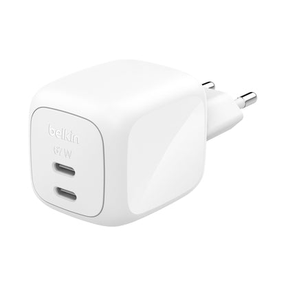 Belkin BoostCharge Pro Dual 2x USB-C PD GaN 67W vegglader hvit