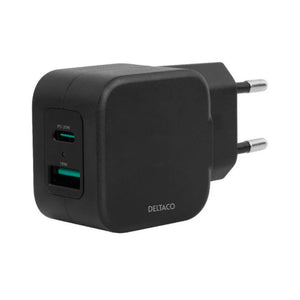 Deltaco dobbel USB vegglader sort