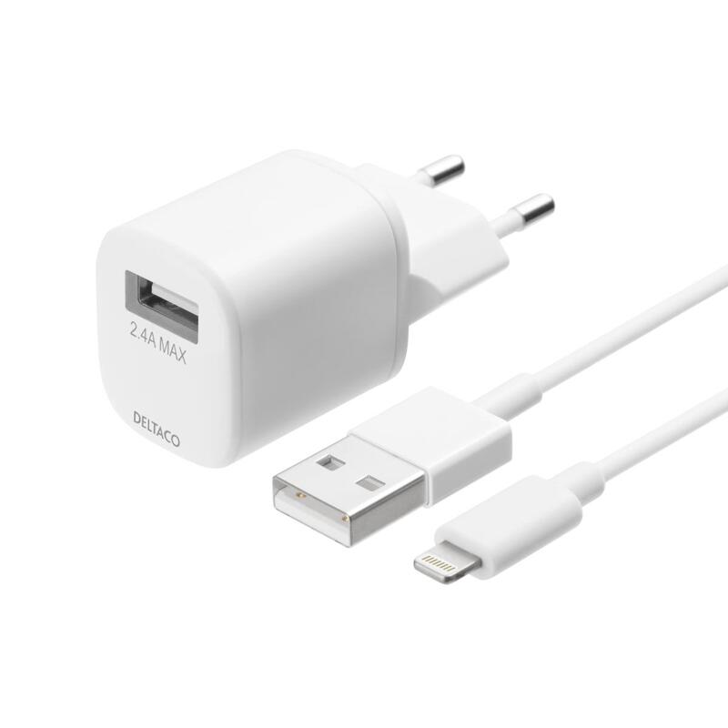 USB-A vegglader med Lightning-kabel