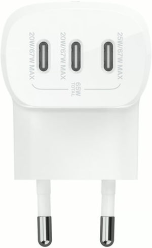 Belkin BoostCharge 65W 3 Port USB-C Vegglader hvit